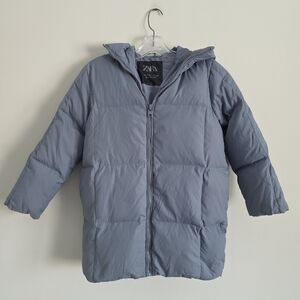 ZARA | LONGLINE DOWN PUFFER COAT Jacket Gray Blue Girls SZ 9 10
